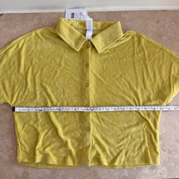 Andie Swim Cropped Button Up Yellow Terry Short Sleeve Collar Women Size S - Picture 8 of 14